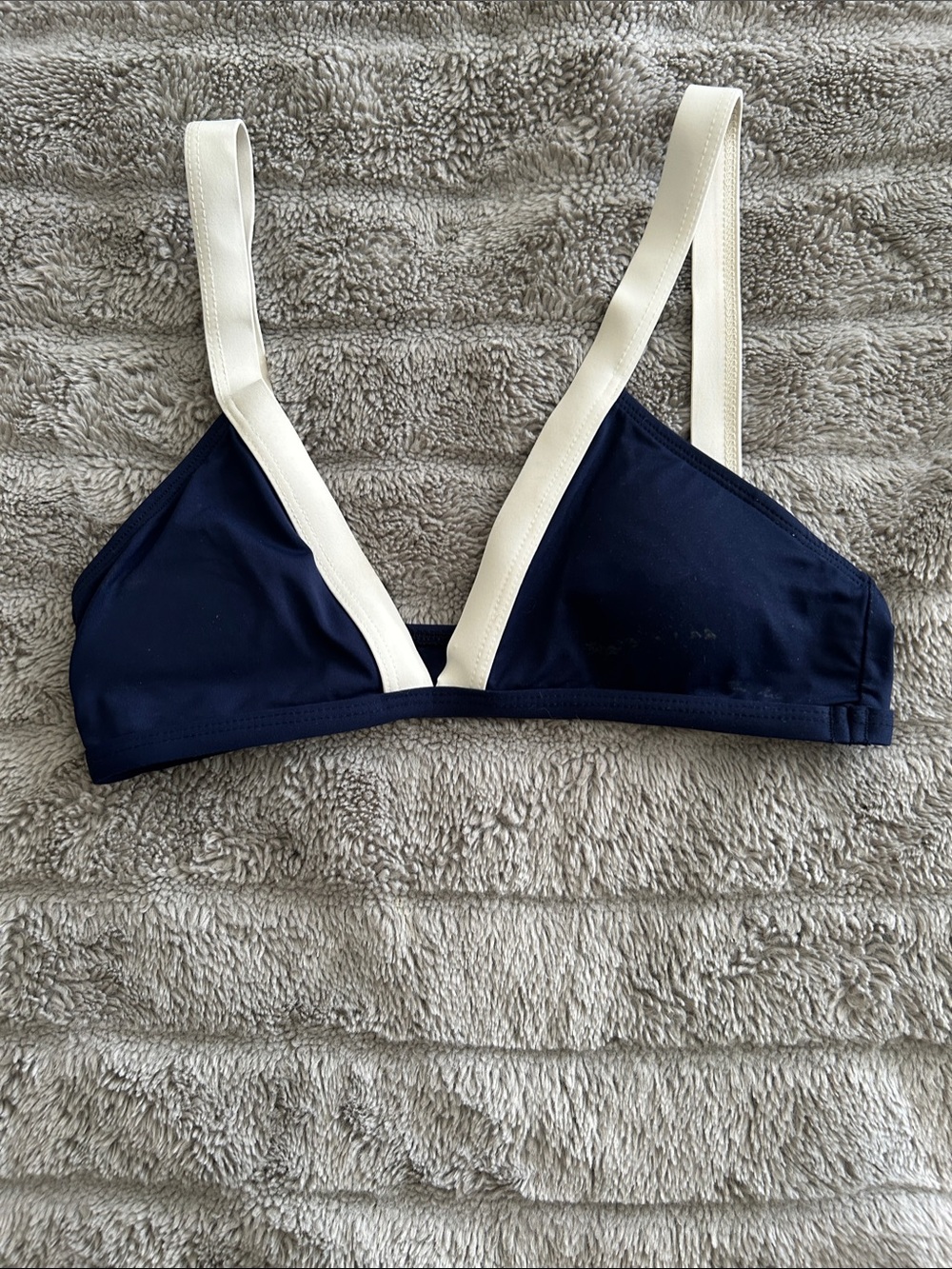 l*space Navy Triangle Bikini Top with Cream Straps
